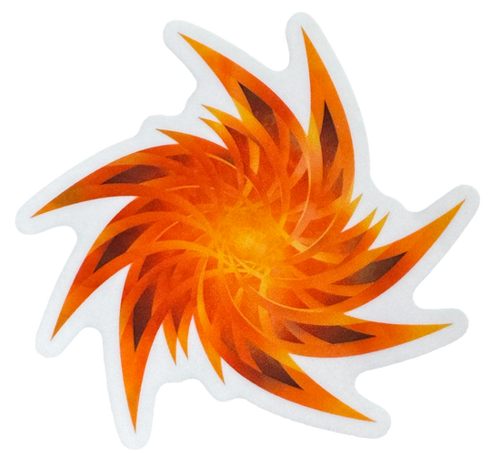 Crisp geometric fire-toned artwork with a smooth, glossy finish that keeps every angle sharp and every color blazing bright