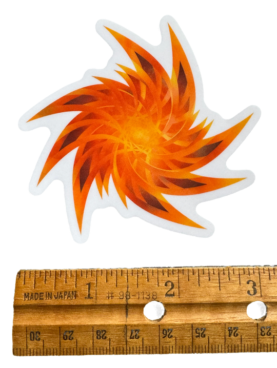 Crisp geometric fire-toned artwork with a smooth, glossy finish that keeps every angle sharp and every color blazing bright with ruler for size validity