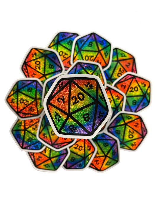 Rainbow Swirl D20 - Sticker