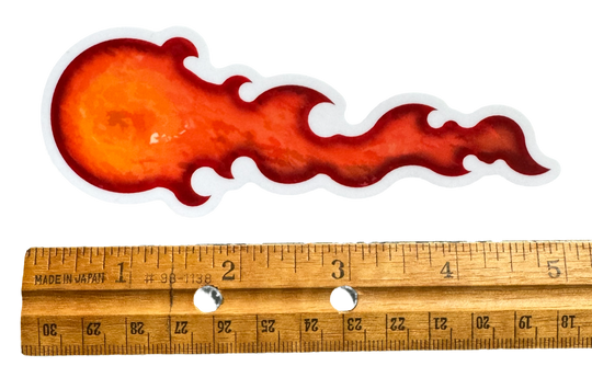 Vibrant, high-contrast artwork with a smooth glossy finish that enhances the glow and movement of the flames. with a ruler for size validity.
