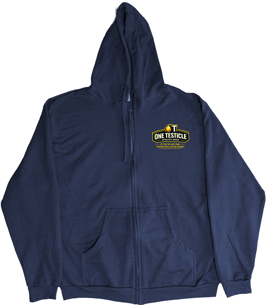 Front of Kback OT2 Half nuts graphic on a Zippered hoodie in Navy