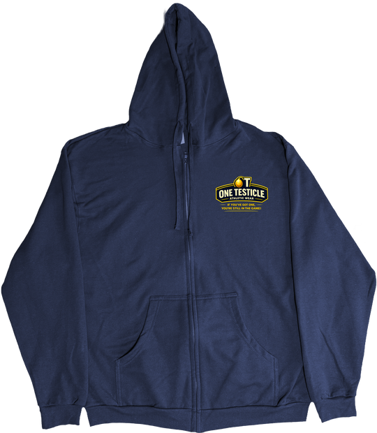 Front of Kback OT2 Half nuts graphic on a Zippered hoodie in Navy