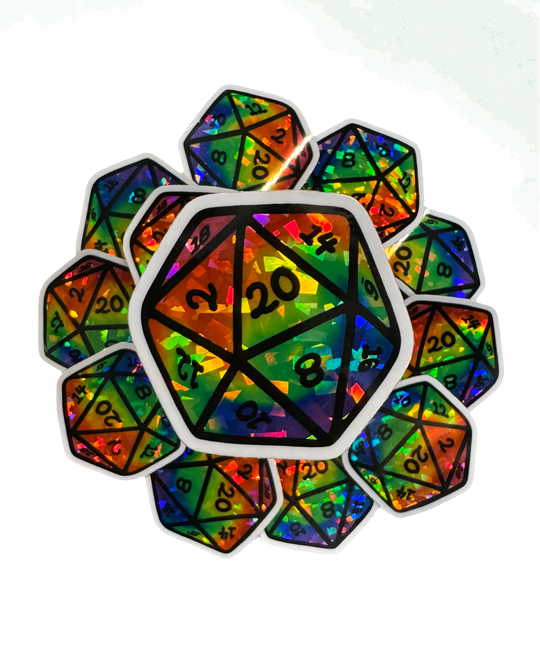 Rainbow Swirl D20 - Sticker