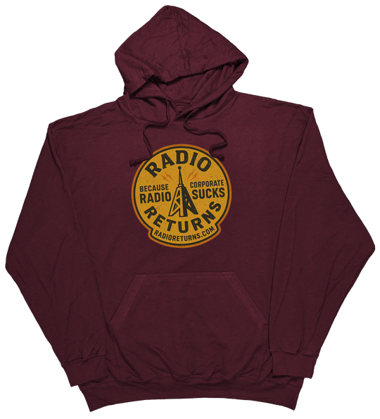Radio Returns design on a comfortable hoodie, featuring artist-designed graphics in Maroon