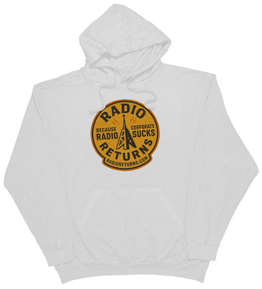 Radio Returns design on a comfortable hoodie, featuring artist-designed graphics in White