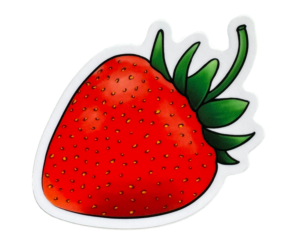 Strawberry sticker, original art from The Flying Turtle Tavern.
