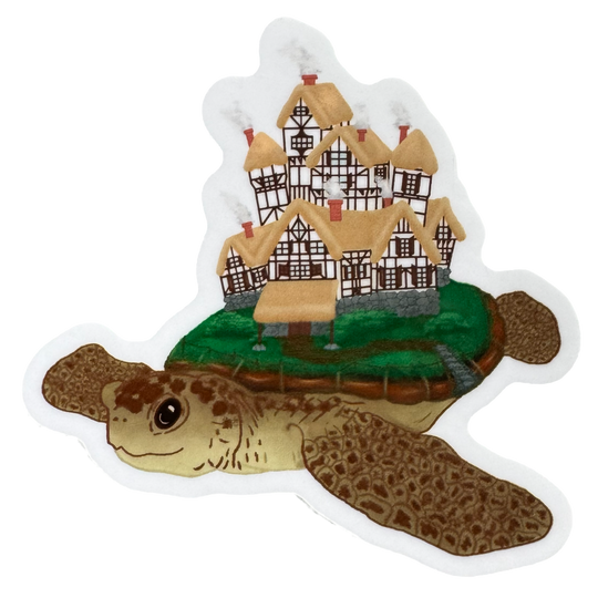 a sticker depicting strawberry the giant celestial flying turtle